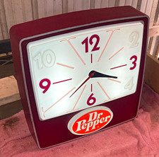 Vintage Dr Pepper Lighted Advertising Wall Clock 10-2-4 Burgundy Tested Working  picture