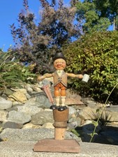 Antique Anri N. Mint Hand Carved Painted Wood Bead Push Cork Bottle Stopper Man picture