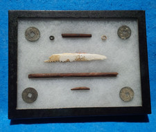 BEADS, WOOD POINT, SHAFT SECTIONS, WOOD TOOL - COUGAR MTN CAVE OREGON ARROWHEADS picture