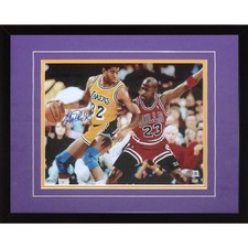 Magic Johnson Autographed Los Angeles Lakers (vs Michael Jordan) Deluxe Framed 1 picture