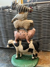 Vintage Midwest Cannon Falls Cast Iron Stacked Farm Animals Door Stop Farmhouse  picture