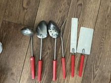 6Pc Vintage Utensils Red Handles Great All Matching MCM picture