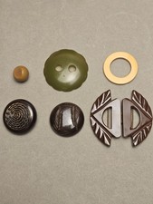 Bakelite Six Item Lot Tested Buttons Art Deco Belt Buckle Scarf Slide picture