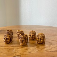 Vintage Native American Indian Chief Head Figural Pipe Bowls Lot of 6 picture