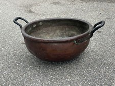 Large Antique Copper Bowl Candy Kettle Pot With Cast Iron Handles picture