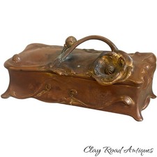 Antique c1900 Art Nouveau bronze style Jewelry Box Poppy Flower J.B. Signed picture