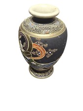 Japanese Satsuma Moriage Hand Painted Geisha Ceramic Vase Black Gold Antique picture