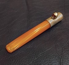ANTIQUE VICTORIAN MEMENTO MORI CIGARETTE HOLDER-SILVER/AMBER BAKELITE-CIRCA 1900 picture