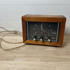 Vintage Mid Century Oven Stove Clock Timer Alarm - WOOD CASE - Three Dials picture