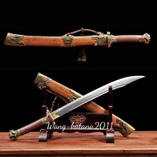 New Dragon Tiger Carved Rosewood Chinese Sword Manganese Steel Sharp Broadsword picture