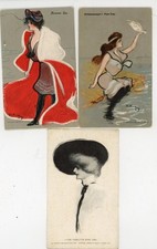 lot of 3 pre 1912 signed artist HAMILTON KING glamour women postcards picture