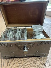 Beautiful Rare Vintage Decanters & Shot Glasses in Medieval Style Treasure Chest picture