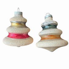Vintage Shiny Brite Tornado Glass Christmas Ornaments Mica Tree Pair 3” MCM picture