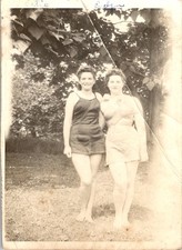 1942 Photograph Artie & Evelyn Barefoot in Swimsuits WWII Home Front Summer picture