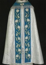 Marian White/Silver Brocade Cope with Stole + Humeral Veil Latin Mass Catholic picture