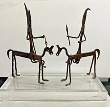 Antique Pair Of Fine Bambara Bamana Horsemen Iron Hand Forged Cavalier Figure picture