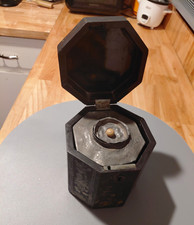 Vintage Octagon Wood & Metal Chinese Tea Caddy With Laquer And Oriental Design picture