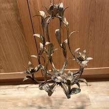 Vtg MCM Italian Tole Chandelier Gold Gilt Floral 5-Light Hollywood Regency As Is picture