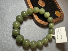 11.8mm Natural Hetian Jade Bracelet – Qiemo Green Sugar Hotan Nephrite Jade picture