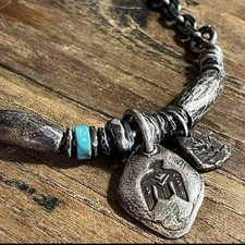 Navajo Eagle Charm Necklace with Turquoise Vintage Style, Unisex, 49cm picture