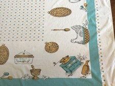 Vtg Mid Century Tablecloth Aqua 53”x 56” Cloth Fabric picture