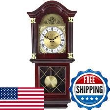 Bedford Clock Collection Antique Mahogany Cherry Oak Chiming Wall Clock Roman picture