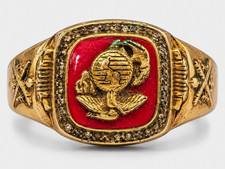 US Marine Corps Emblem Gold Tone Red Enamel Militaria Ring - USMC Theme picture