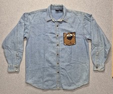Vintage Warner Bros Scooby Doo Shirt Mens L Blue Denim Long Sleeve Button Down picture