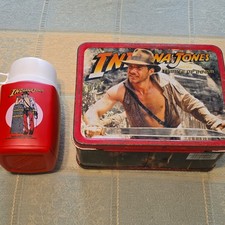1984 Indiana Jones Temple of Doom Metal Lunchbox w/ Plastic Thermos Set picture