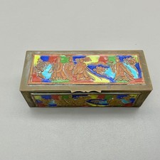 Vintage Chinese Brass Enamel Stamp Box 3 Compartment Figural CHINA 4.25