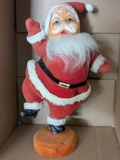 Vintage 1950s Flocked Happy Dancing Waving Santa Claus Plastic - 9-10” Tall picture