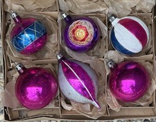 VTG  Poland Pink Mica Indent Reflector Teardrop Glass Ornaments picture
