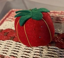 Vintage Velvet Felt Fabric Large Tomato Pincushion Sewing Japan 1950’s Bright picture