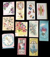 UNUSED Vintage 1950s LOT (11) Greeting Cards Diecut Embossed Glitter Embellished picture
