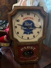 Rare Vintage 1960's Pabst Blue Ribbon Unique Beer Wooden Wall Clock Bar Sign picture