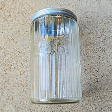 Antique 1920s Hoosier Glass Coffee Jar Ribbed Kitchen Storage Canister w/ Lid picture