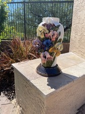 Unique Hand Painted Porcelain Vase with Raised Iris Flowers 1979 picture