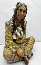 Indian Chief Sitting Statue Native American Decoration Figurine Poly Resin 12” H picture