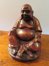 Vintage Boxwood Happy Buddha Sitting Laughing Figure Statue picture