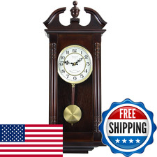 Bedford Clock Collection Classic Chiming Wall Clock Swinging Pendulum In Cherry picture