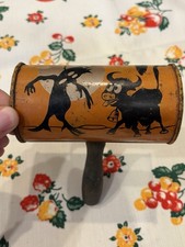 VTG Halloween 1920s Metal Shaker Noisemaker Clacker Black Cat pumpkin picture