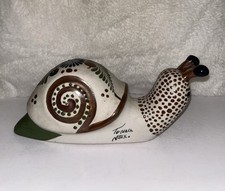 Vintage Tonala Mexico Pottery Snail Folk Art Hand Painted Figurine picture