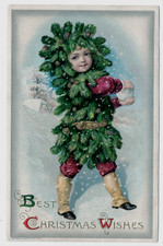 RARE~Winsch ~Christmas Boy in Evergreen Suit ~ Antique Fantasy Postcard~s737 picture