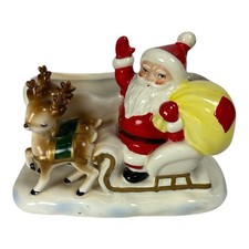 Vintage Lefton Santa Claus Reindeer Sleigh Christmas Ceramic Planter Japan 2915 picture