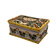 Vintage Italian Majolica Hand Painted Trinket Box Pottery Keepsake Jewelry Case picture