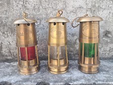 Antique Brass Oil Lamp – Nautical Ship Lantern, Maritime Vintage Lighting 3-Unit picture