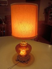 Gorgeous Vintage Mid-Century Modern Hollywood Regency Amber Glass Table Lamp picture