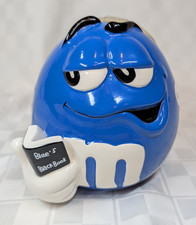 Vintage M&M’s Blue M&M Cookie Jar with Lid Blue's Black Book Sealed Unopened picture