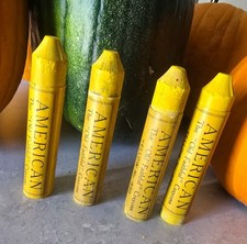 4 Vtg Yellow Industrial Crayons  Sandusky Ohio American Old Faithful #486 Thick picture