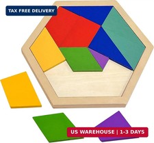 Wooden Hexagon Tangram Puzzle, Large Montessori Brain Teaser Toy picture